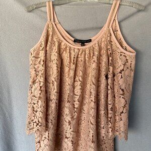 White House Black Market Blush Lace Cami Tank Top Size S | Floral Overlay